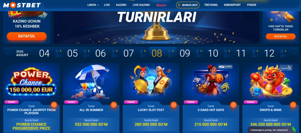 Турниры в Mostbet